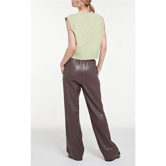 NWT APPARIS Vegan Leather Pants TREY Cocoa wide leg Large - Picture 3 of 14
